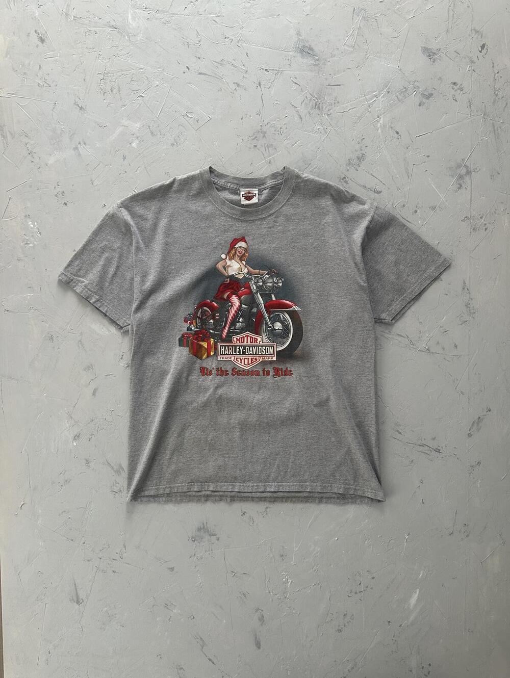 Vintage Harley Davidson Christmas Motorcycle Girl Tee